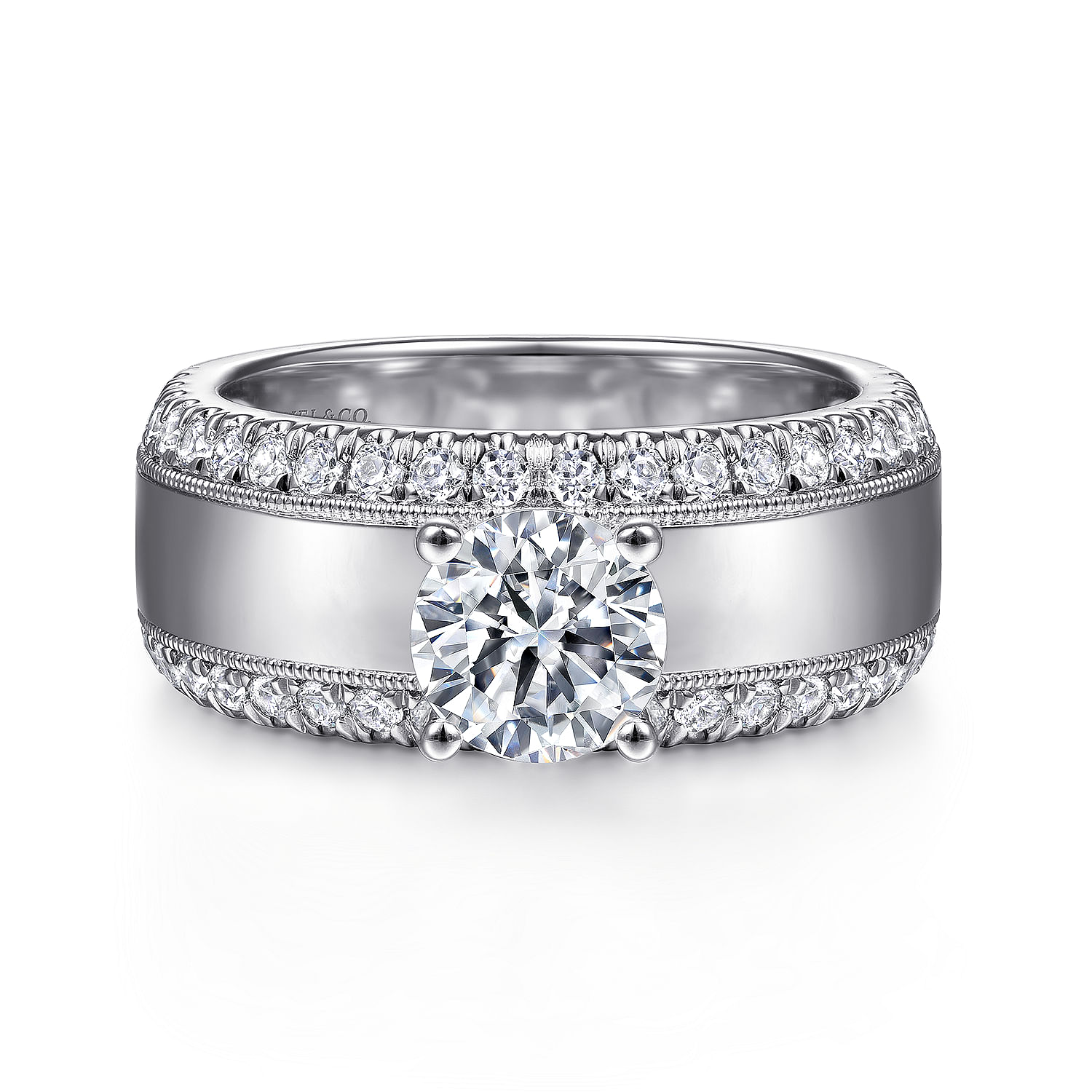 Amos - 14K White Gold Round Diamond Wide Band Engagement Ring