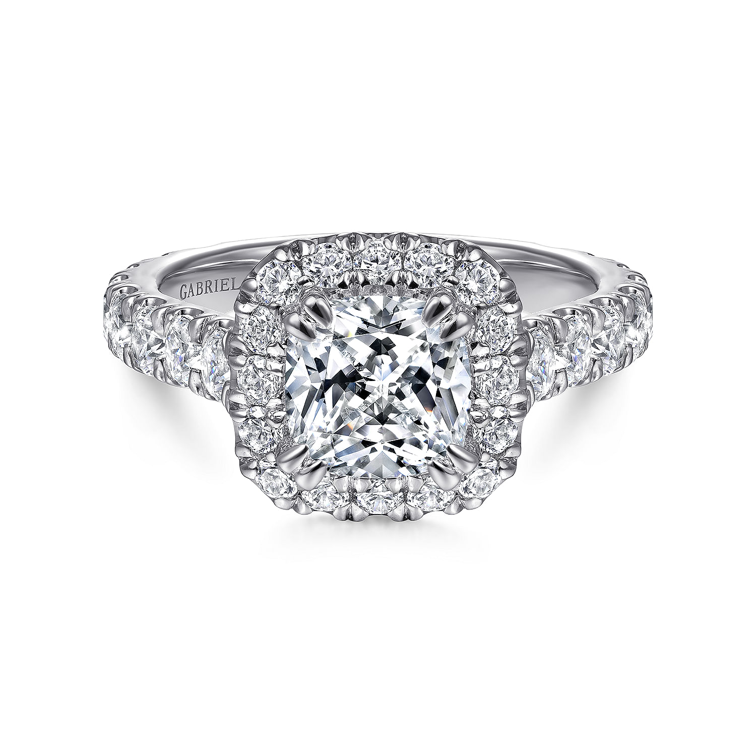 Amy - 18K White Gold Cushion Halo Diamond Engagement Ring