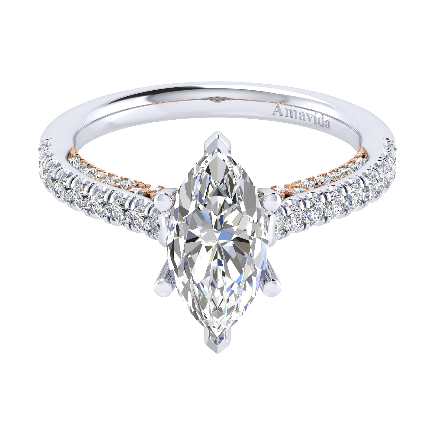 Anais - 18K White-Rose Gold Marquise Shape Diamond Engagement Ring