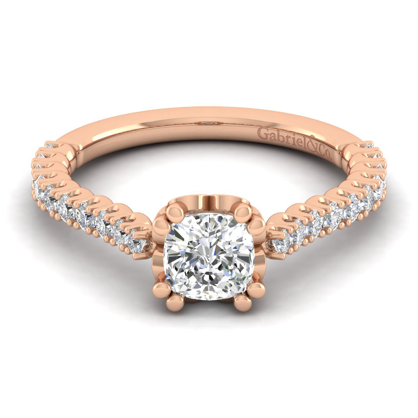 Angelina - 14K Rose Gold Cushion Cut Diamond Engagement Ring