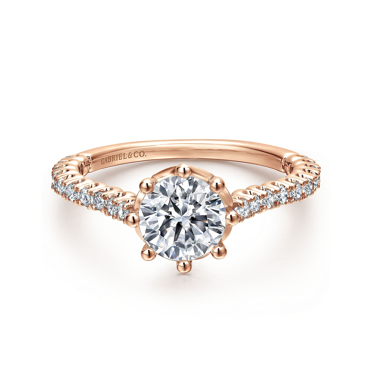 Angelina - 14K Rose Gold Round Diamond Engagement Ring