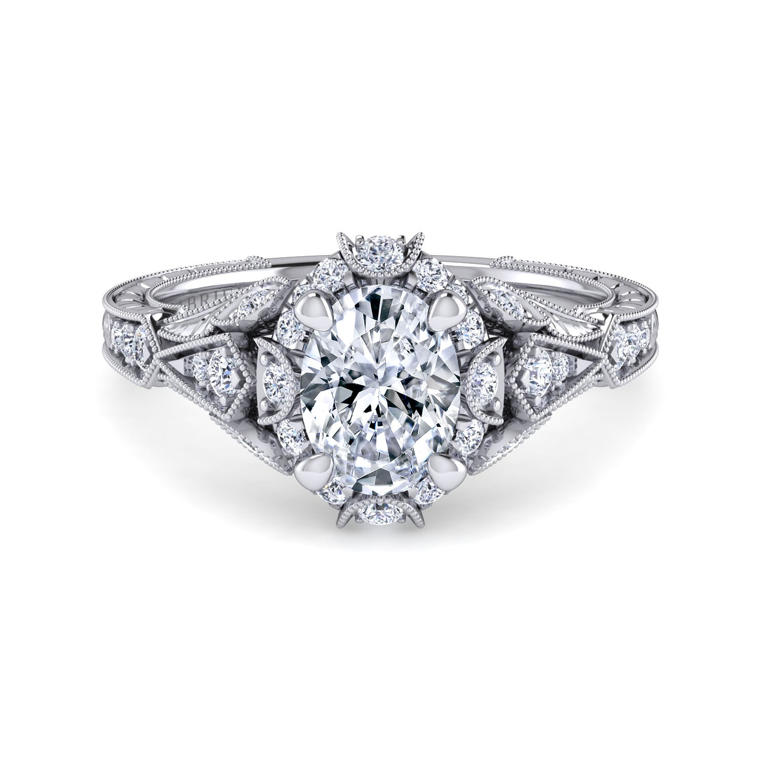 Annadale - Unique Platinum Vintage Inspired Oval Halo Diamond Engagement Ring