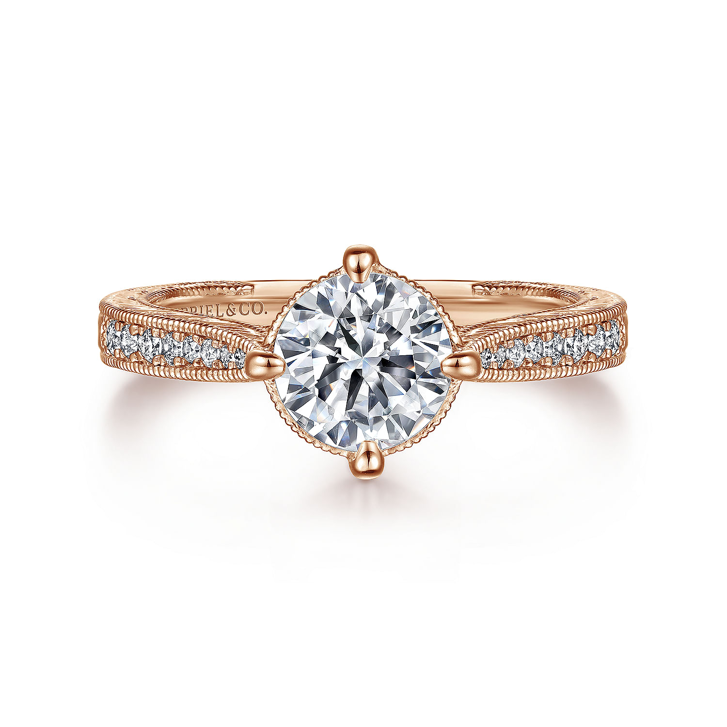 Arabella - Vintage Inspired 14K Rose Gold Round Diamond Engagement Ring