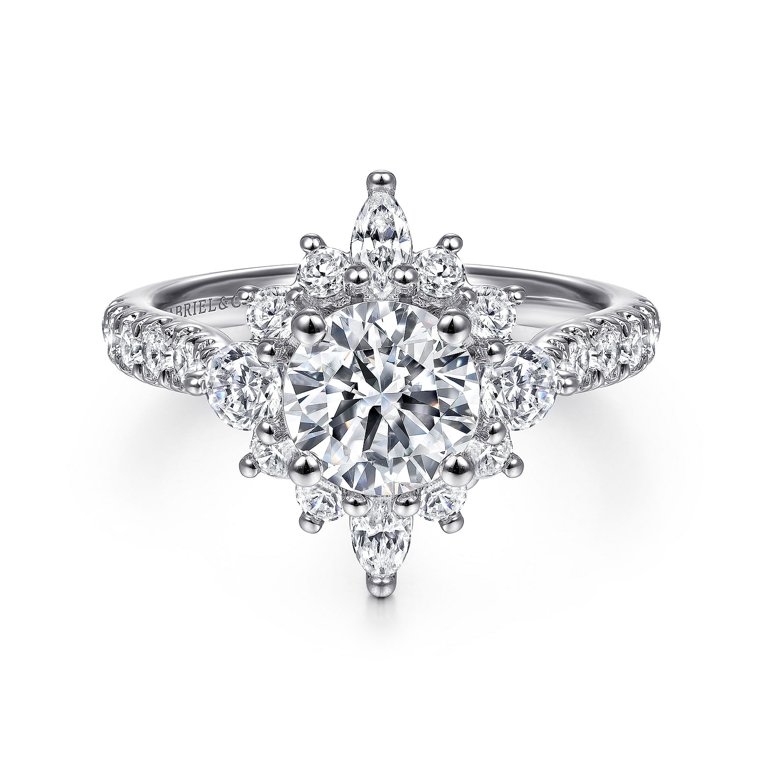Astor - Unique 14K White Gold Halo Diamond Engagement Ring