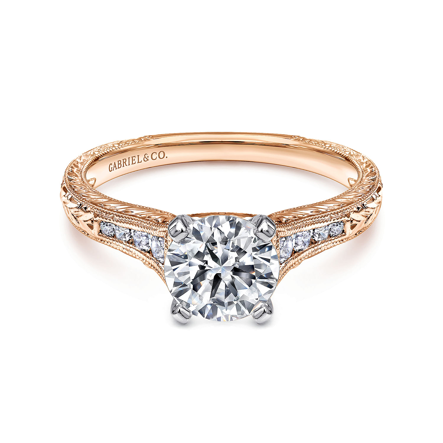Audra - 14K White-Rose Gold Round Diamond Engagement Ring