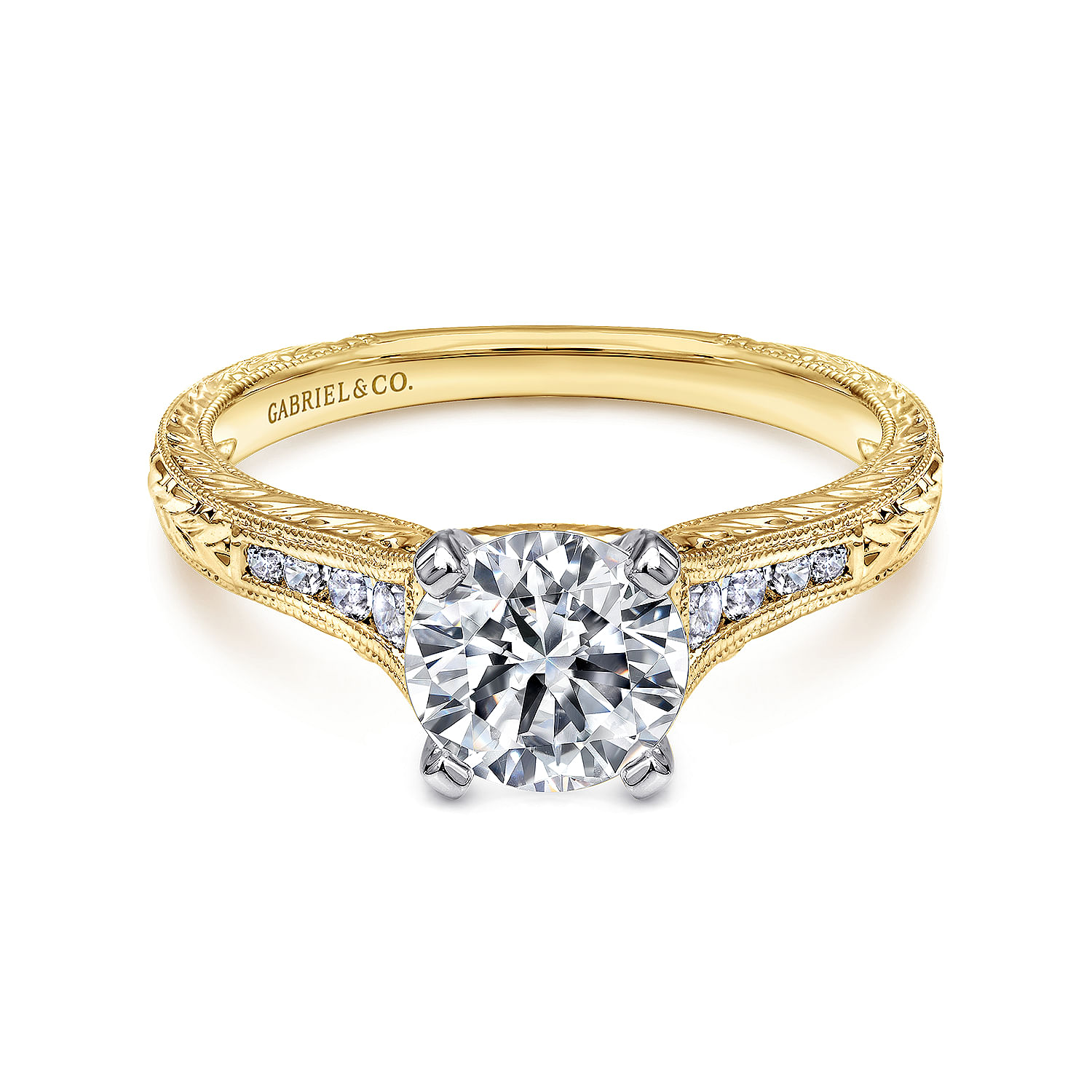 Audra - 14K White-Yellow Gold Round Diamond Engagement Ring