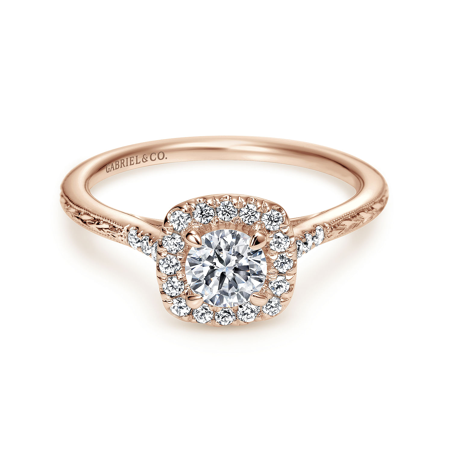 Audrey - Vintage Inspired 14K Rose Gold Round Halo Diamond Engagement Ring