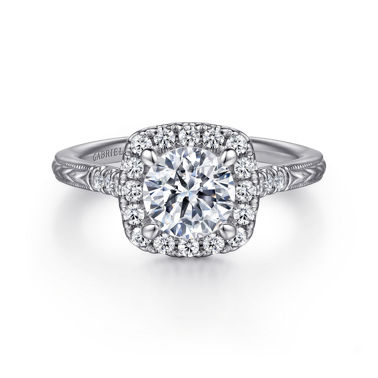 Audrey - Vintage Inspired 14K White Gold Round Halo Diamond Engagement Ring