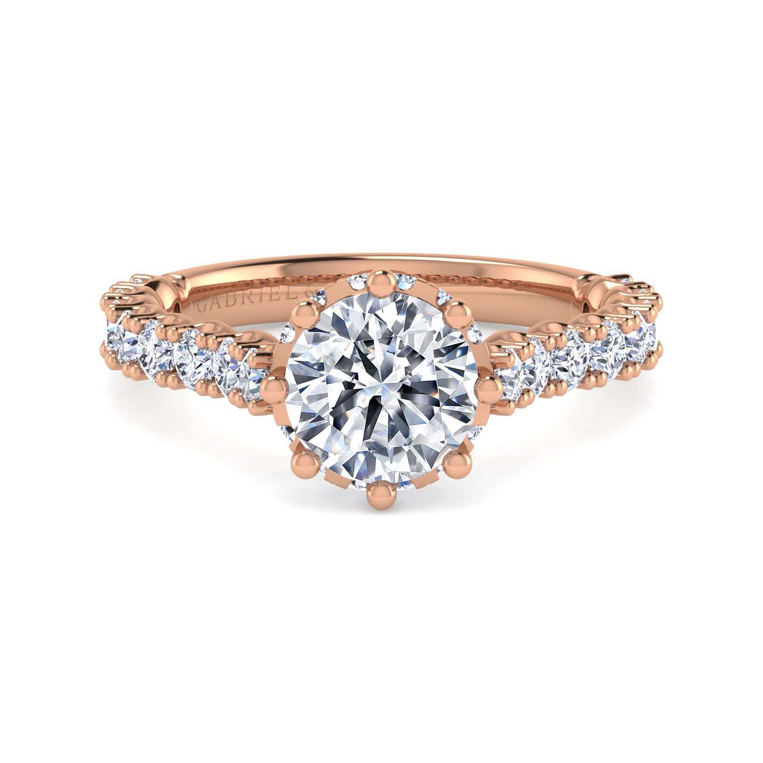 Augusta - 14K Rose Gold Hidden Halo Round Diamond Engagement Ring