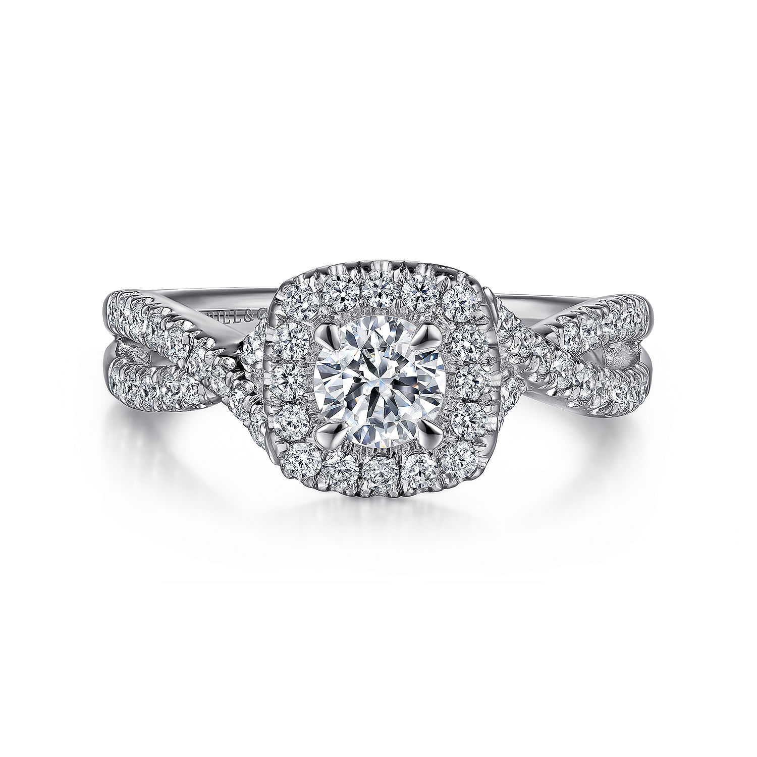 Aurelle - 14K White Gold Round Halo Diamond Engagement Ring