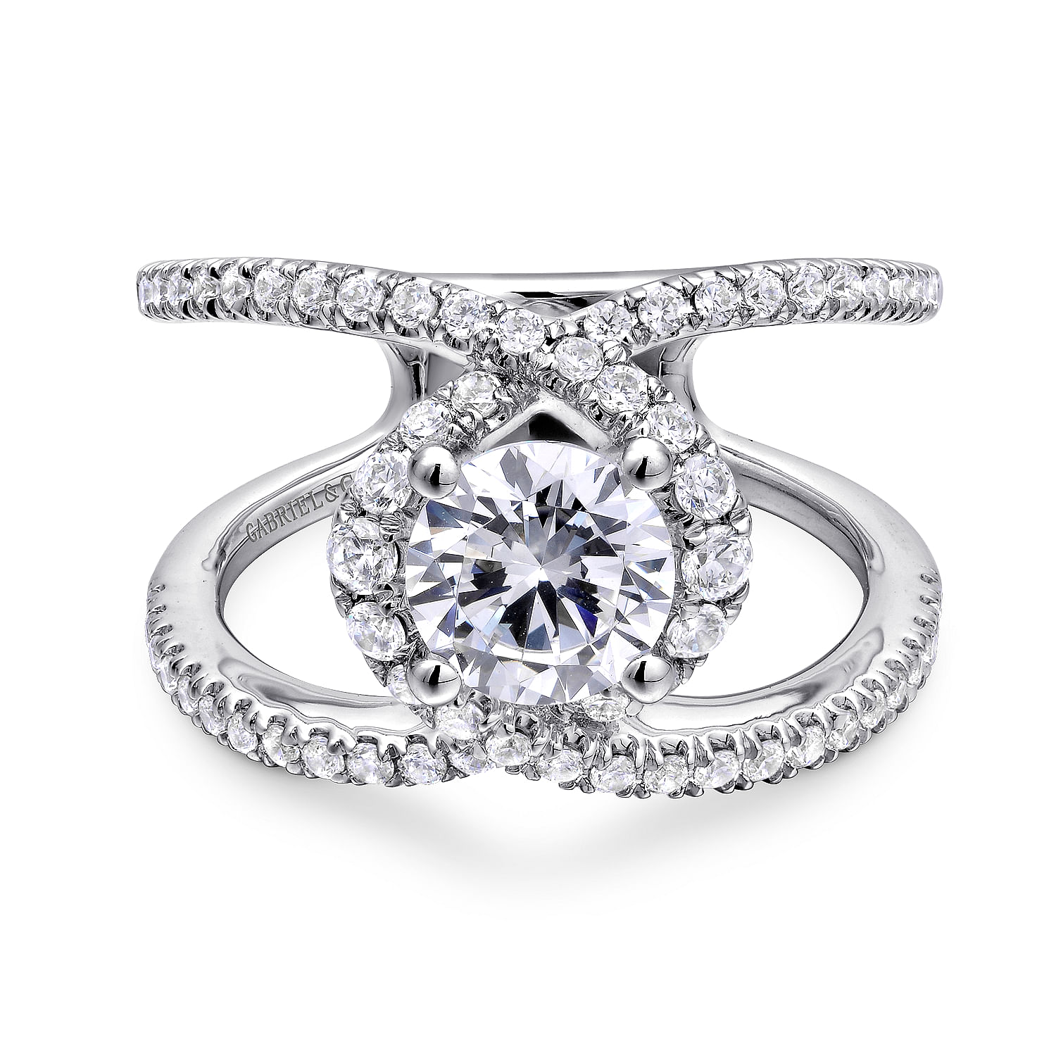 Aurora - 14K White Gold Round Halo Diamond Engagement Ring