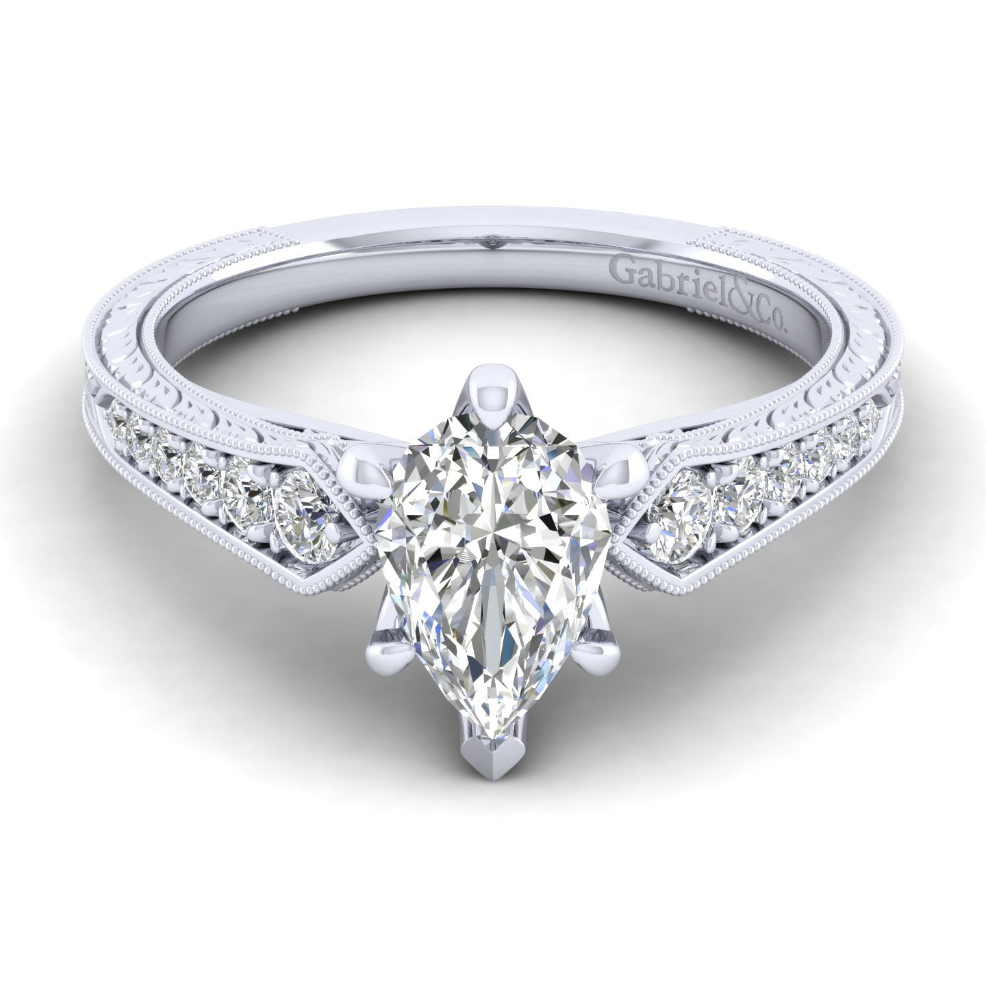 Ava - 14K White Gold Pear Shape Diamond Engagement Ring