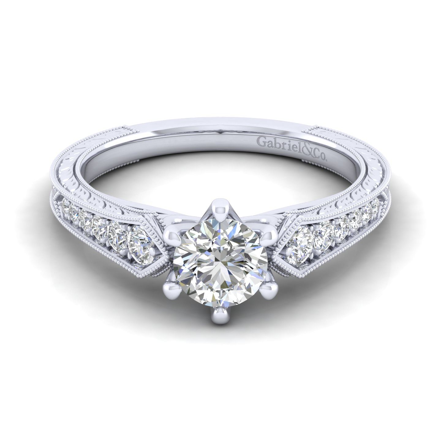 Ava - 14K White Gold Round Diamond Engagement Ring