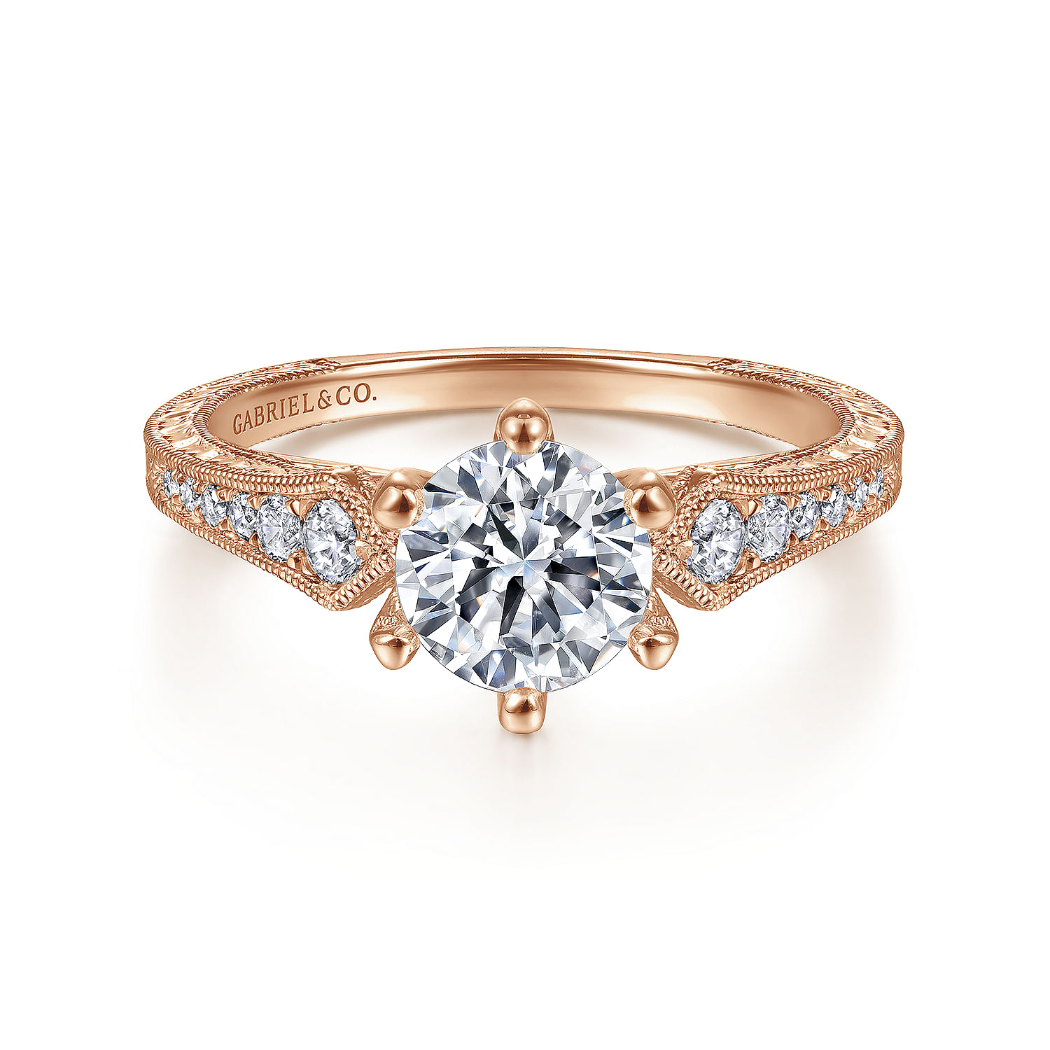 Ava - Vintage Inspired 14K Rose Gold Round Diamond Engagement Ring
