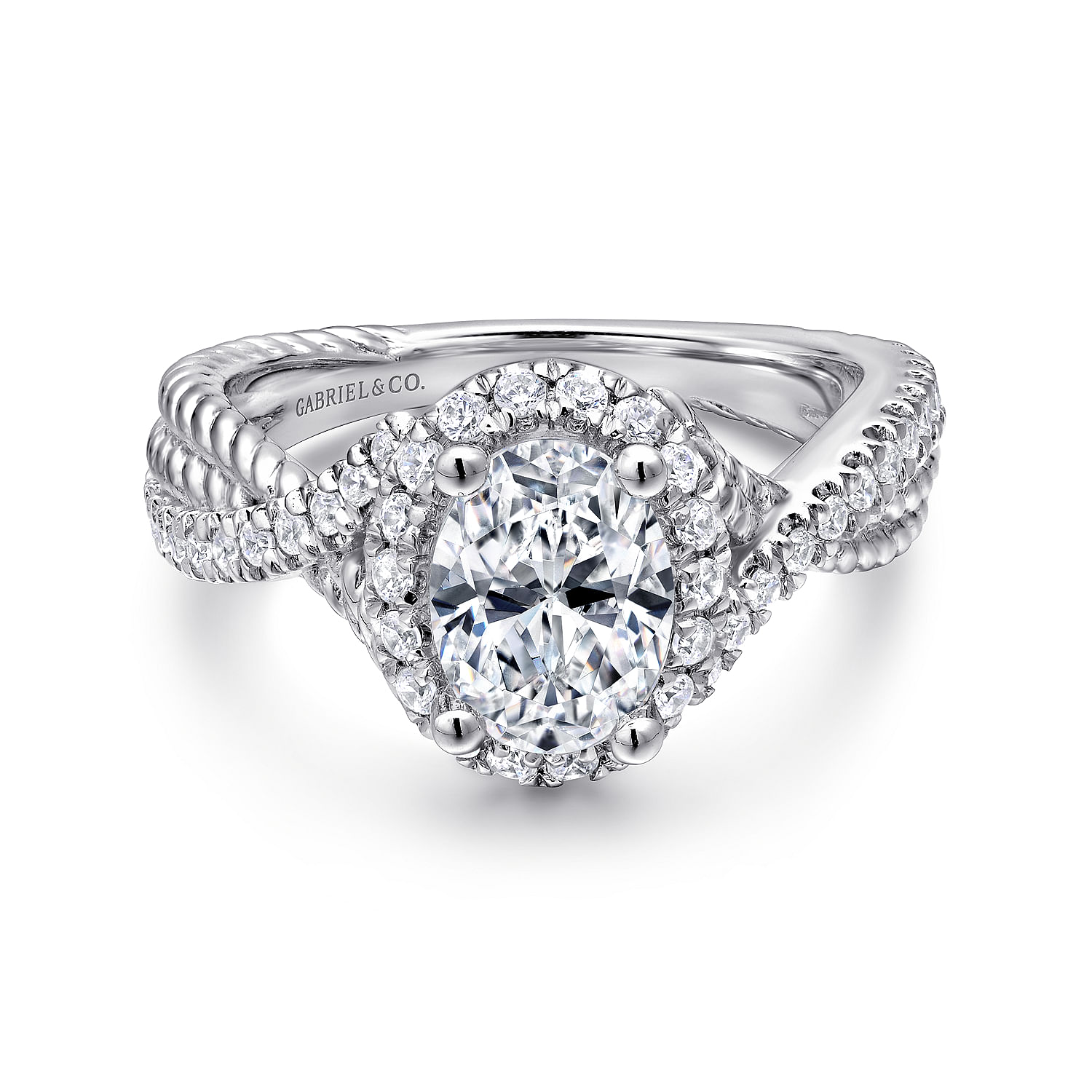 Avalon - 14K White Gold Oval Halo Diamond Engagement Ring