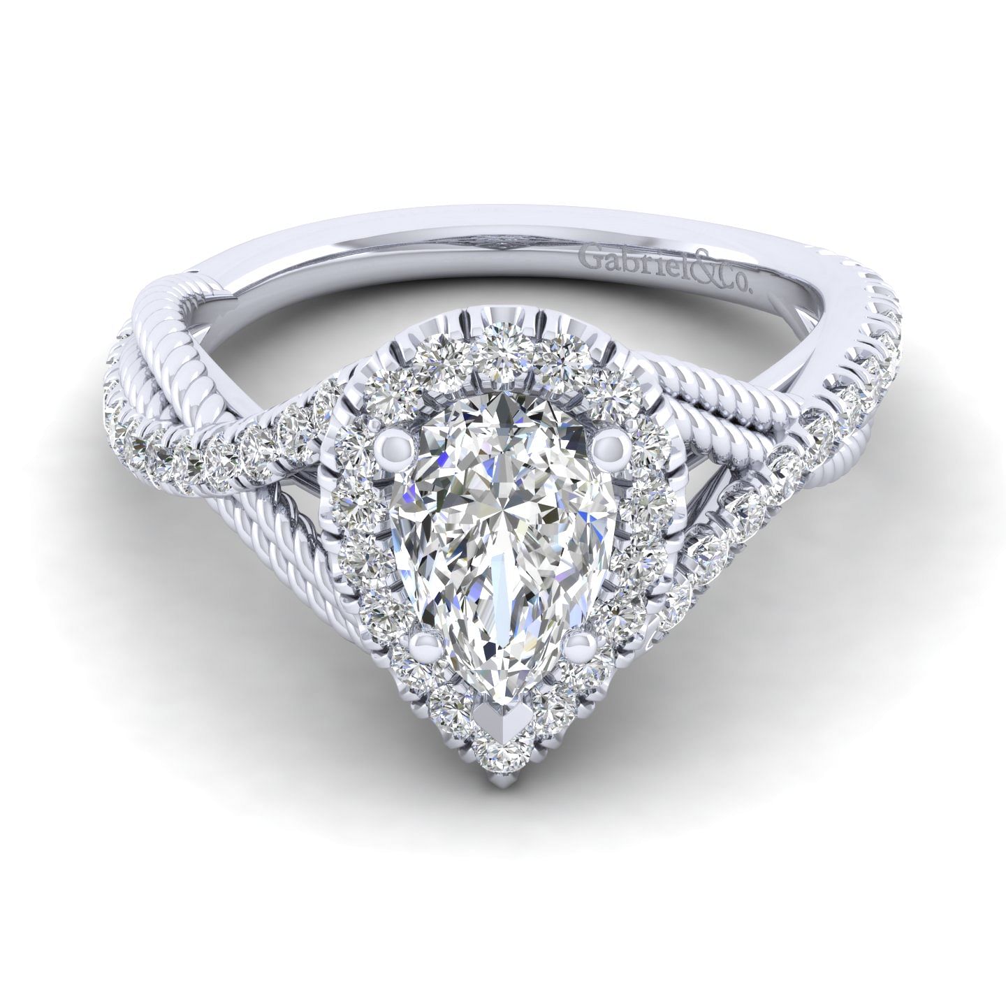 Avalon - 14K White Gold Pear Shape Halo Diamond Engagement Ring