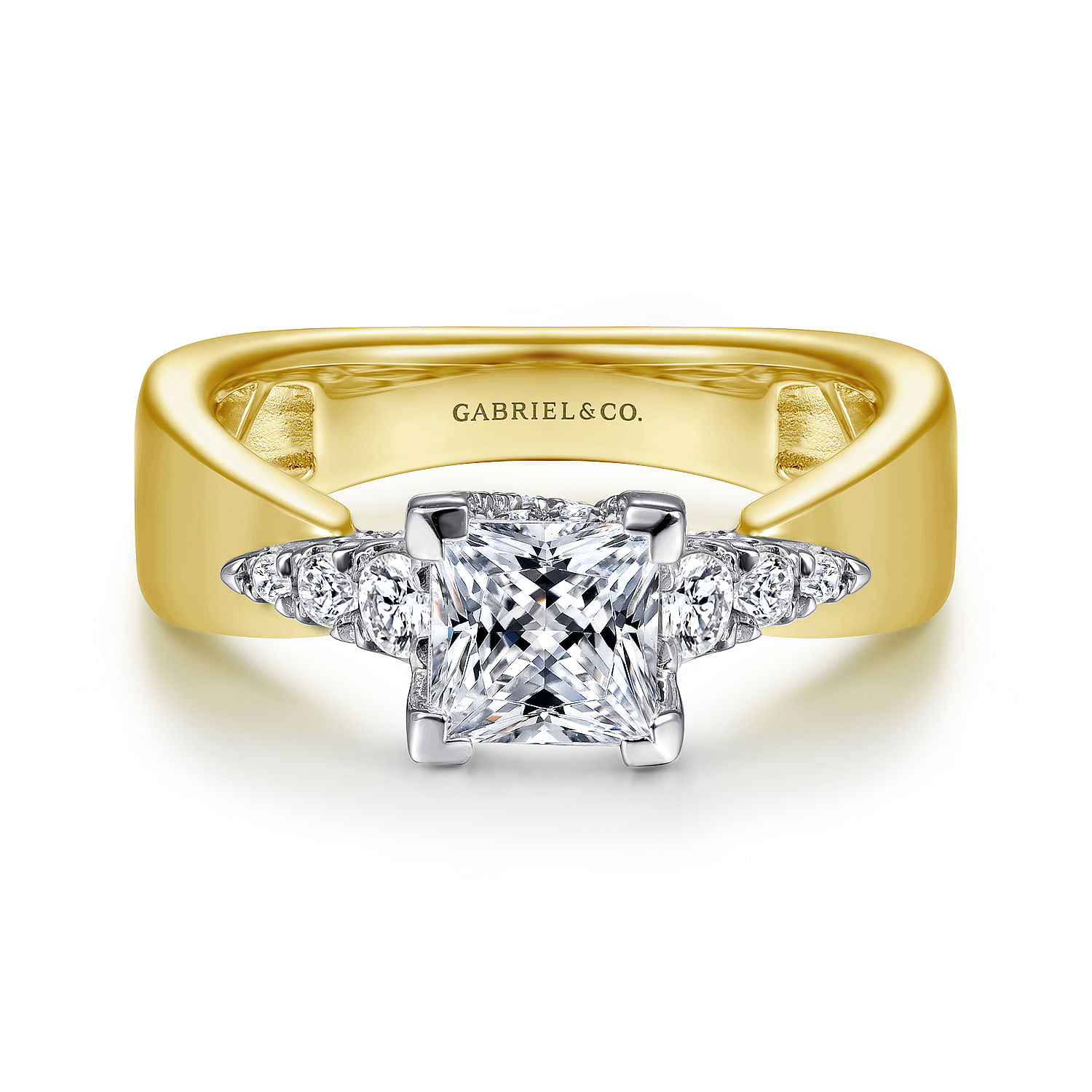 Aven - 14K White-Yellow Gold Princess Cut Diamond Engagement Ring