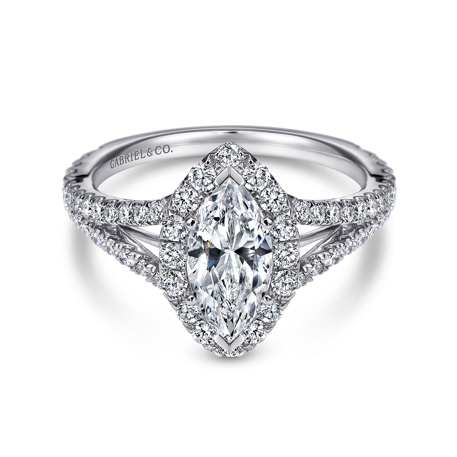 Azucena - 18K White Gold Marquise Halo Diamond Engagement Ring