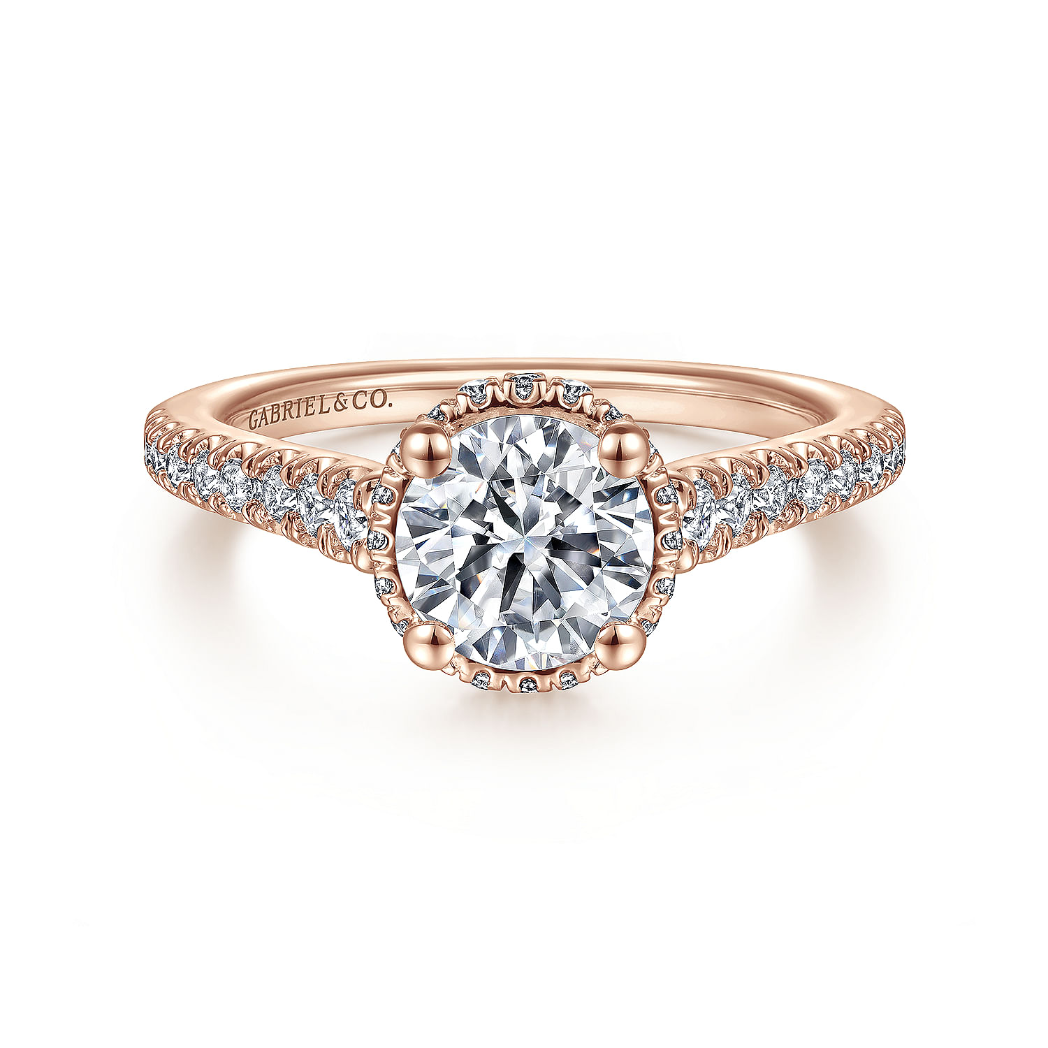 Barcelona - 14K Rose Gold Hidden Halo Round Diamond Engagement Ring