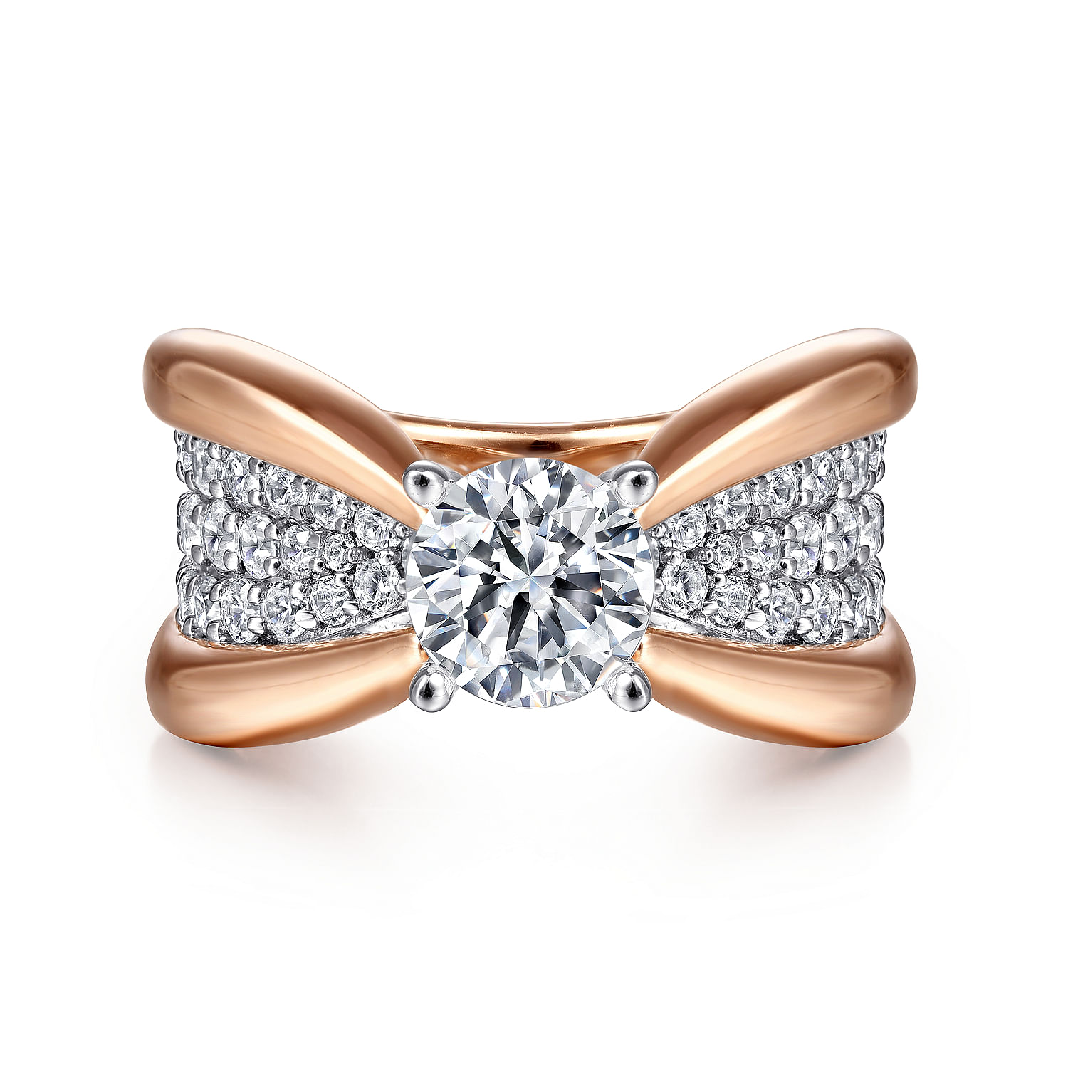 Bebe - 14K White-Rose Gold Wide Band Round Diamond Engagement Ring