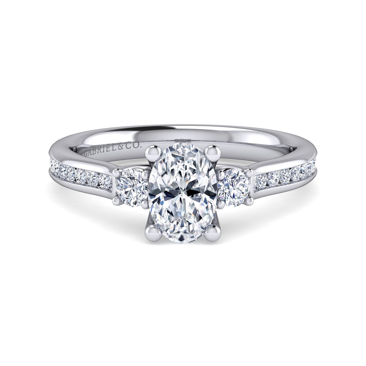 Becky - 14K White Gold Oval Three Stone Diamond Engagement Ring