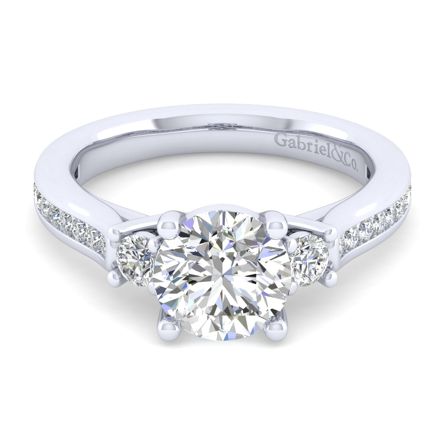 Becky - 14K White Gold Round Three Stone Diamond Engagement Ring