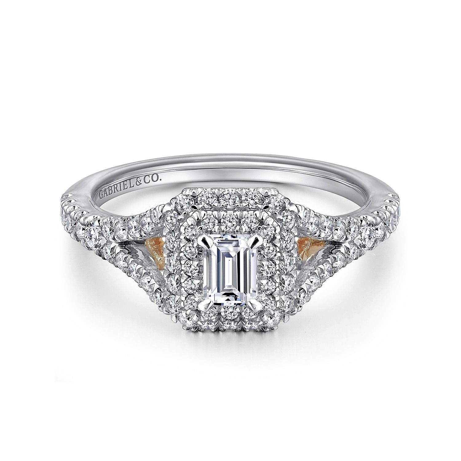 Believe - 14K White-Rose Gold Emerald Cut Complete Diamond Engagement Ring