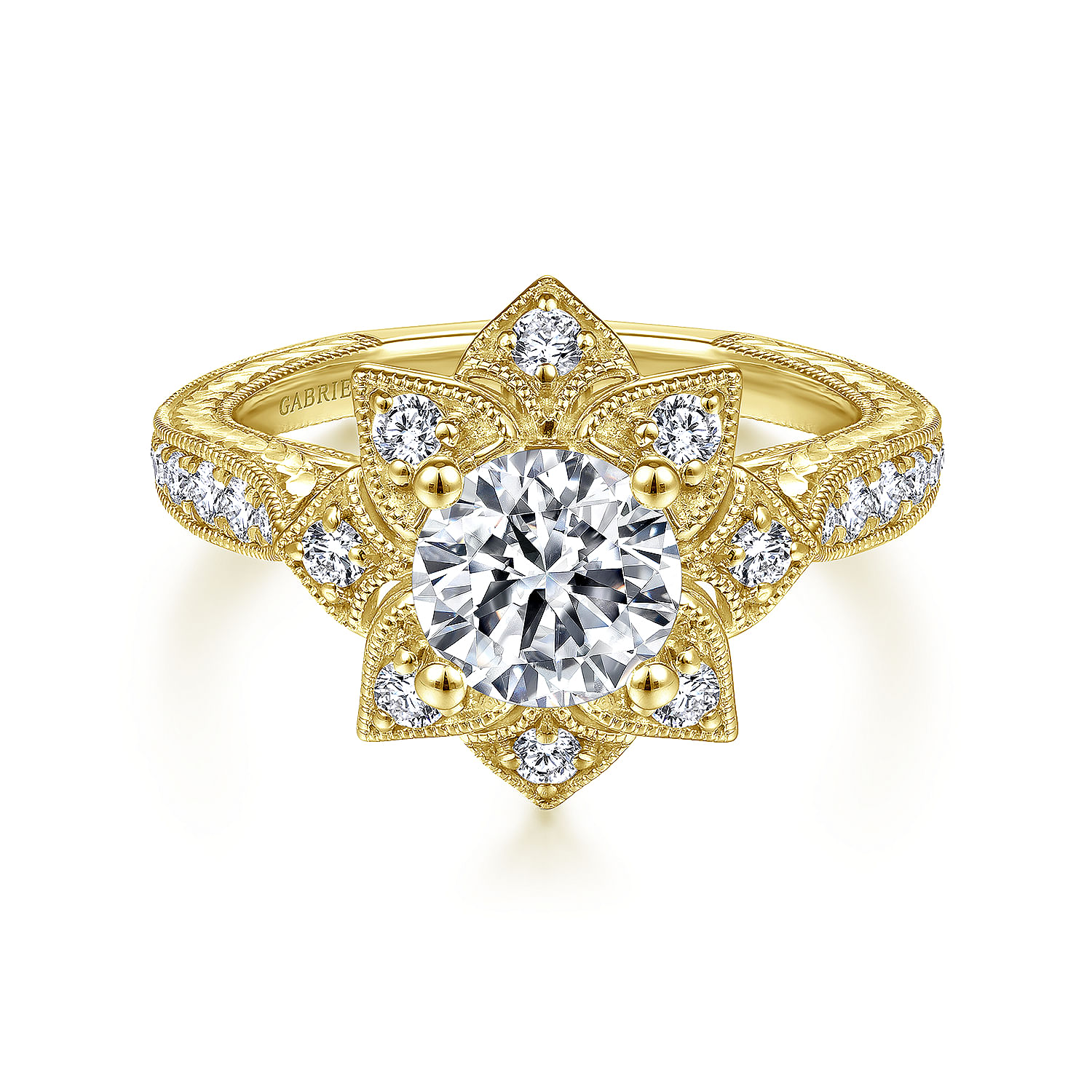 Bellamy - Unique 14K Yellow Gold Halo Diamond Engagement Ring