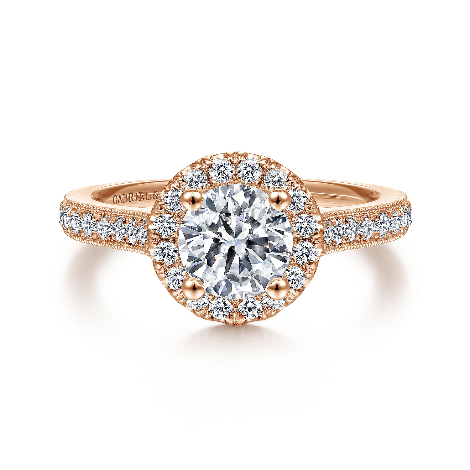 Bernadette - Vintage Inspired 14K Rose Gold Round Halo Diamond Engagement Ring