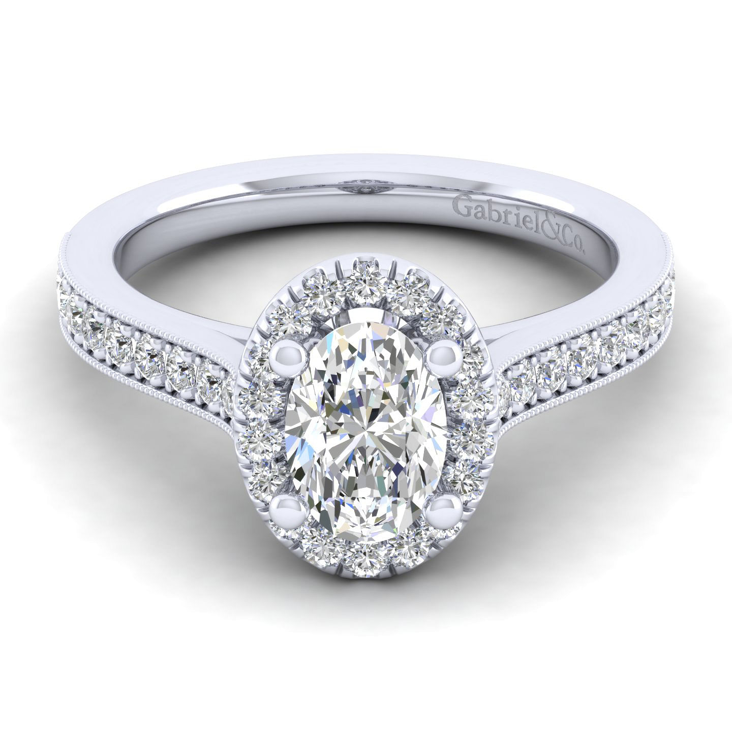 Bernadette - Vintage Inspired 14K White Gold Oval Halo Diamond Engagement Ring