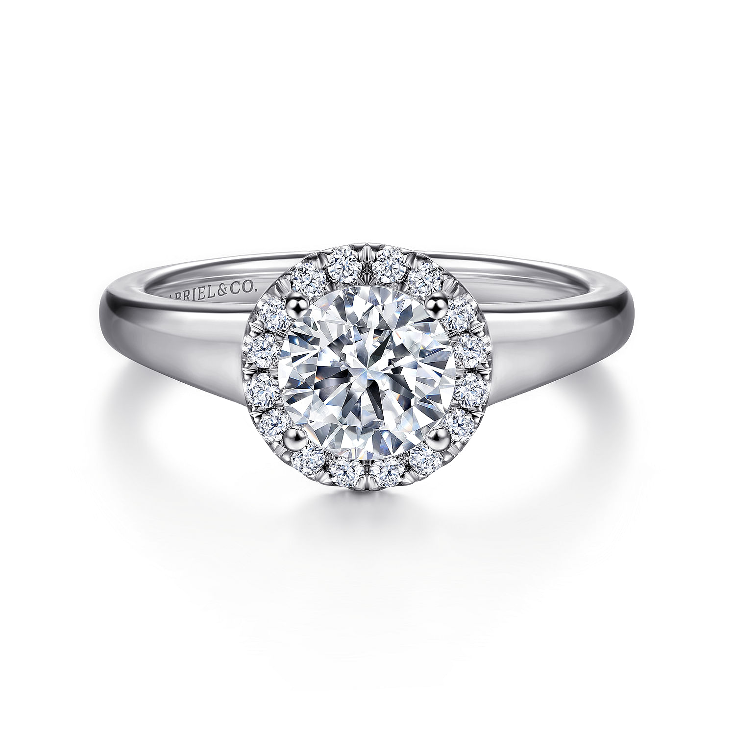 Betonica - 18K White Gold Round Halo Diamond Engagement Ring