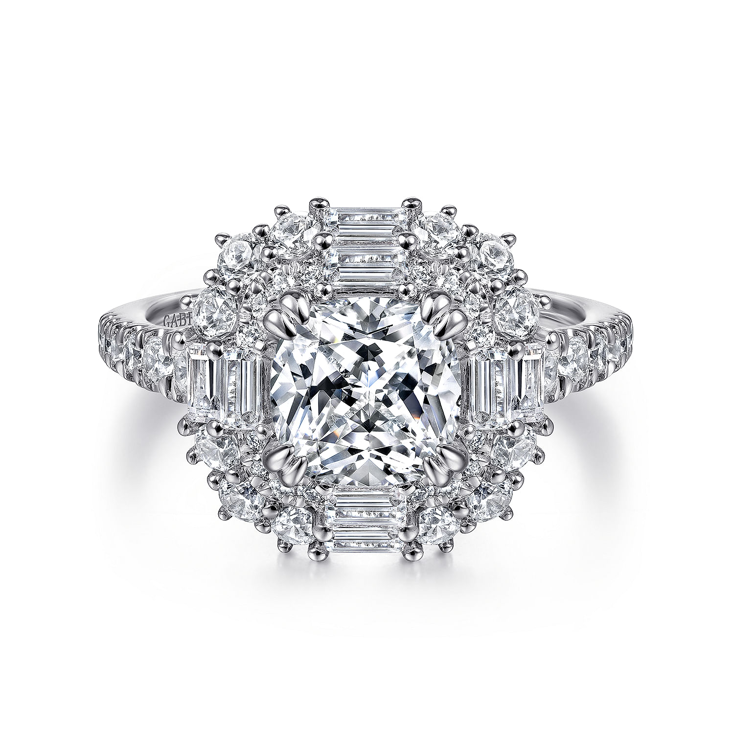 Brocade - 14k White Gold Cushion Cut Double Halo Diamond Engagement Ring