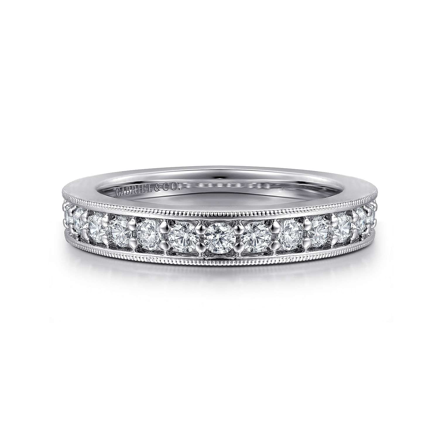 Calabria - 14K White Gold Channel Prong Diamond Anniversary Band with Millgrain