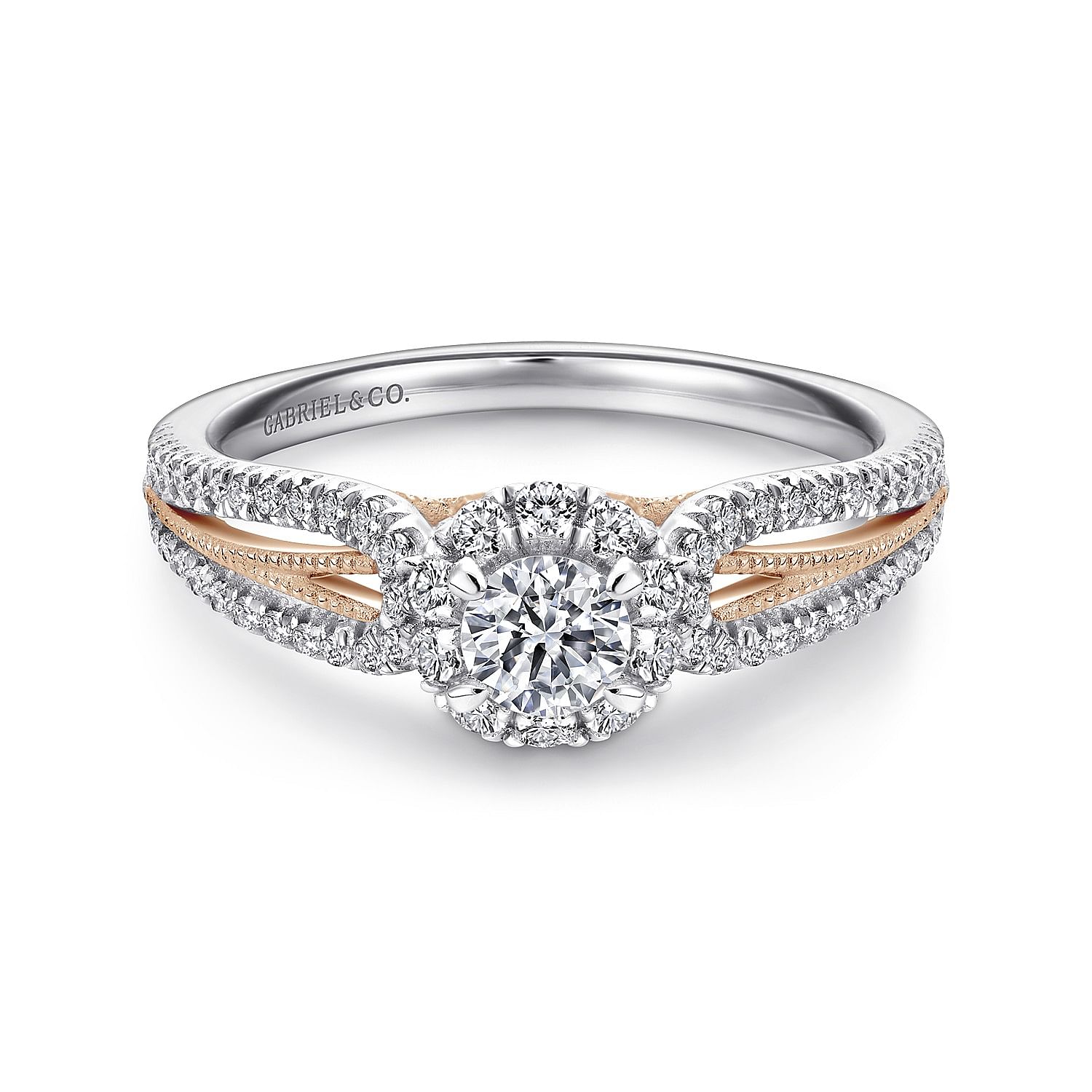 Calypso - 14K White-Rose Gold Round Halo Complete Diamond Engagement Ring