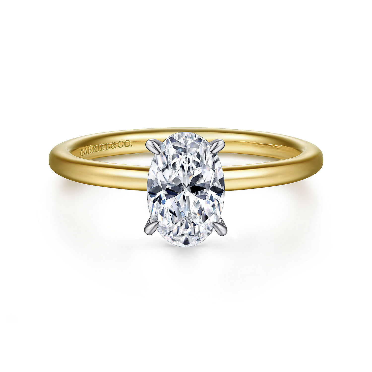 Cari - 14K White-Yellow Gold Hidden Halo Oval Diamond Engagement Ring