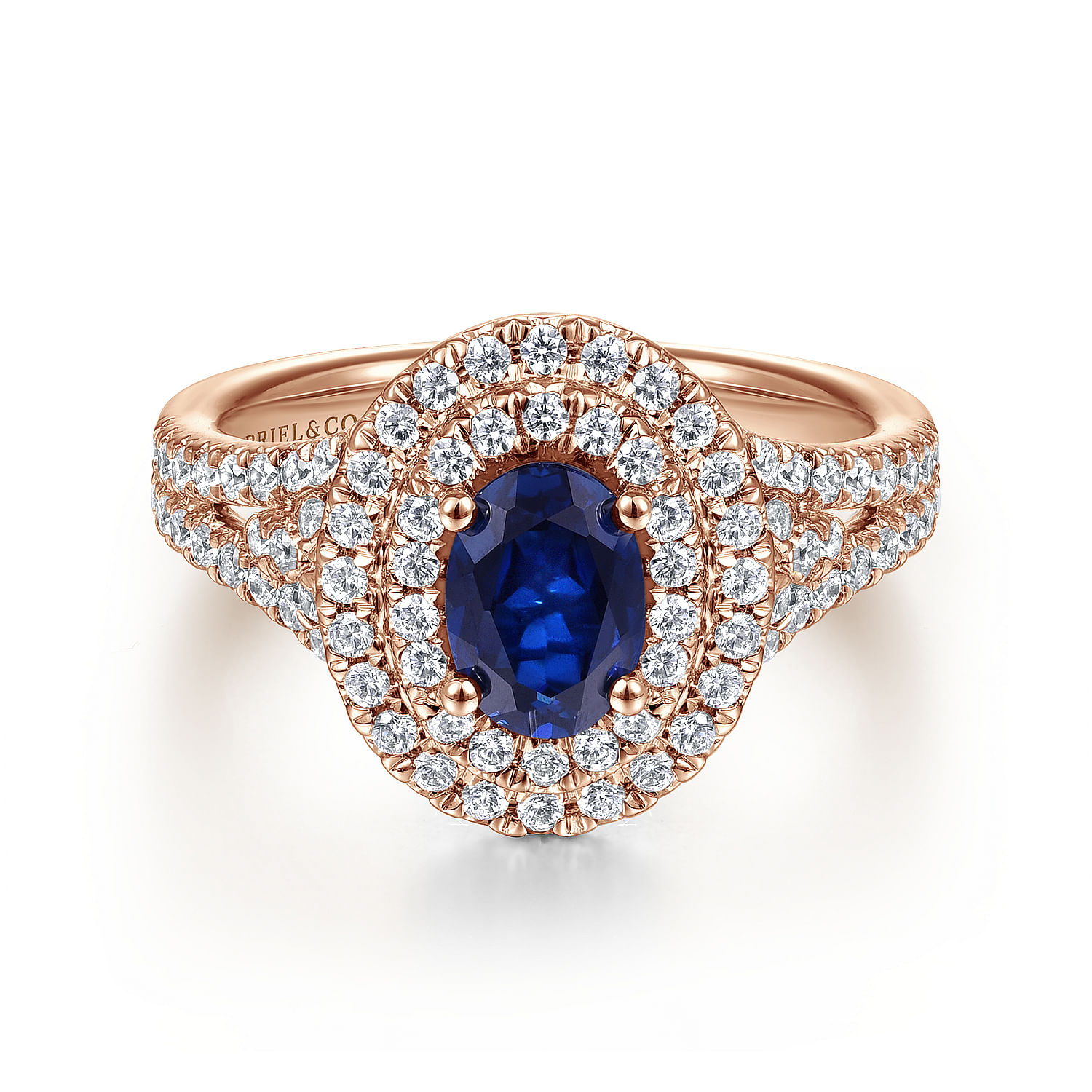 Carlotta - 14K Rose Gold Oval Sapphire and Diamond Engagement Ring