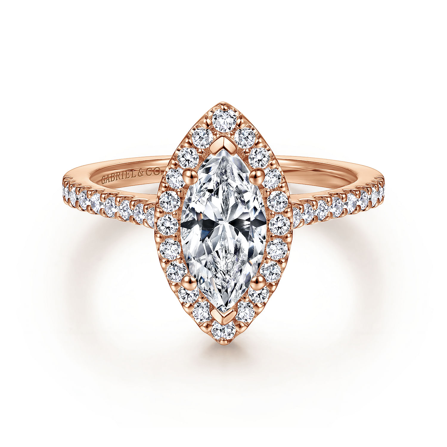 Carly - 14K Rose Gold Marquise Halo Diamond Engagement Ring