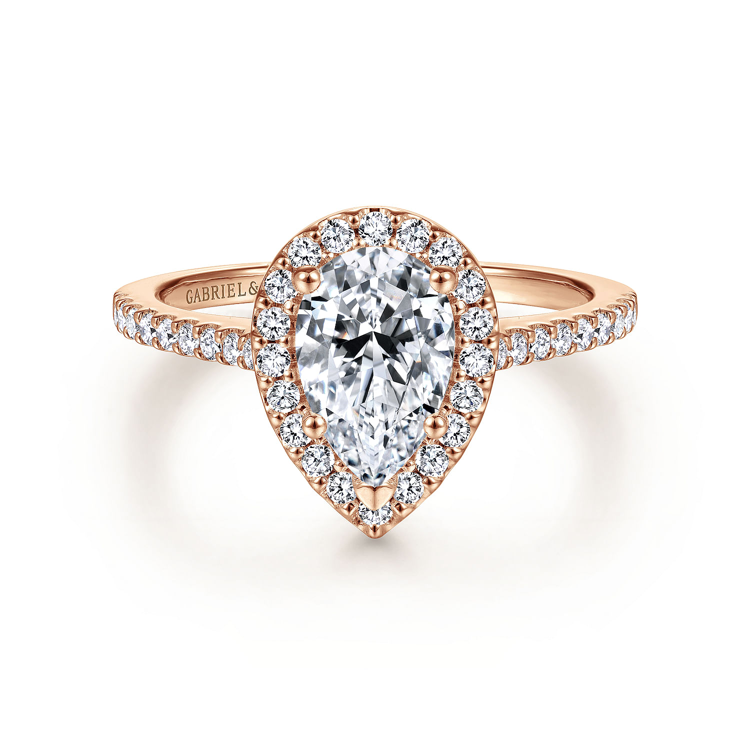 Carly - 14K Rose Gold Pear Shape Halo Diamond Engagement Ring