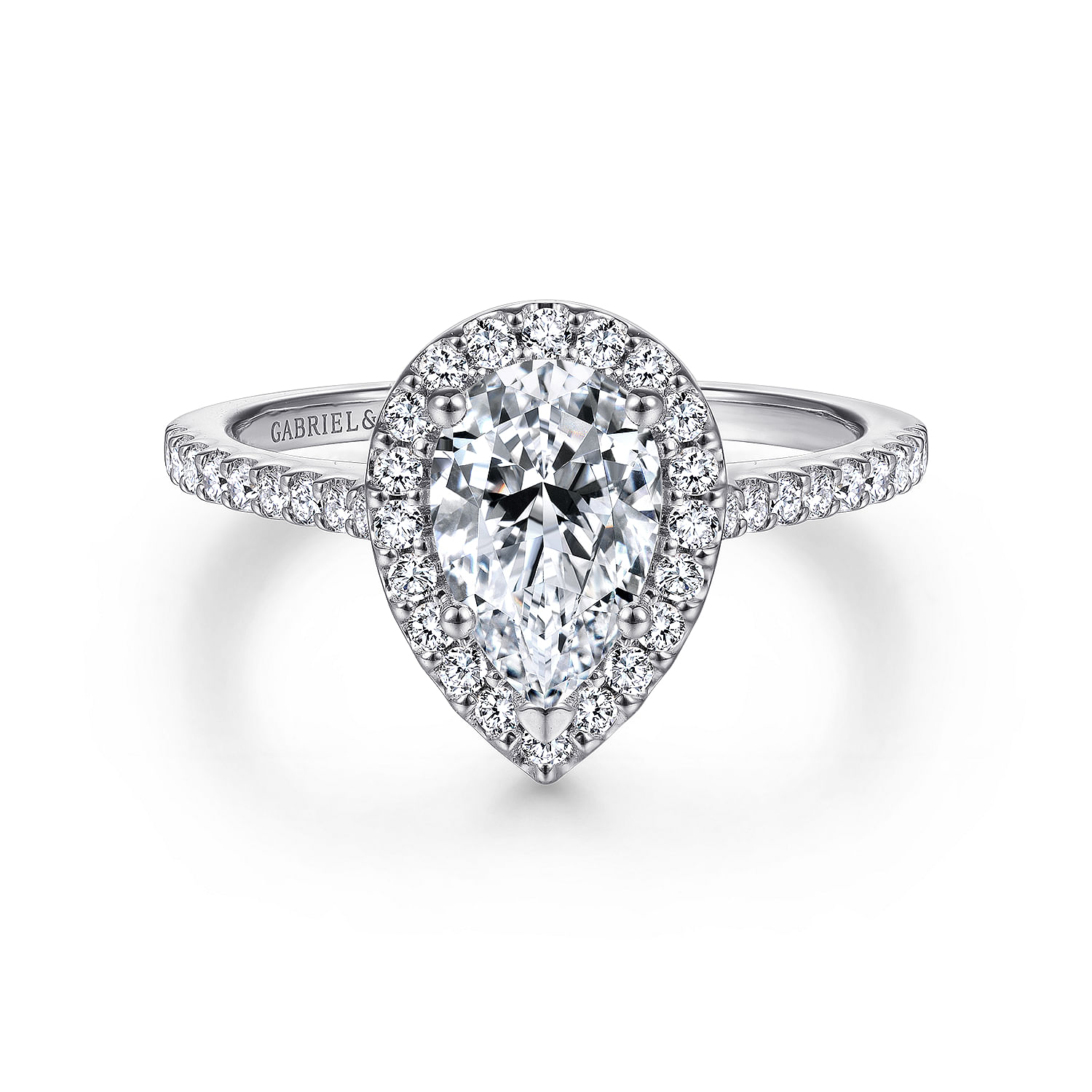Carly - 14K White Gold Pear Shape Halo Diamond Engagement Ring