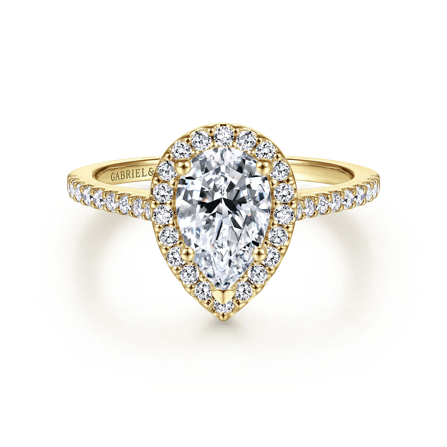 Carly - 14K Yellow Gold Pear Shape Halo Diamond Engagement Ring