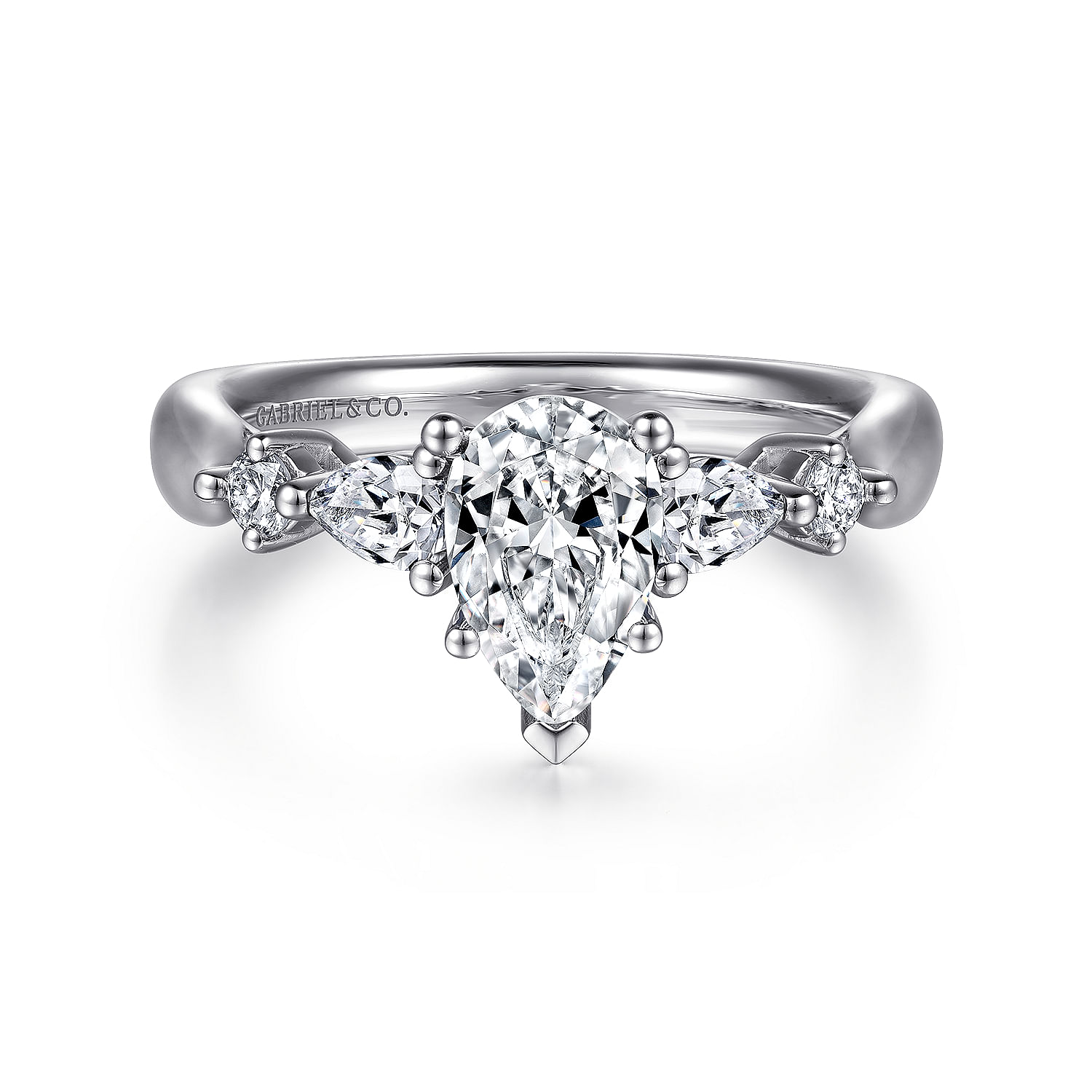Carrie - 14K White Gold Pear Shape Five Stone Diamond Engagement Ring