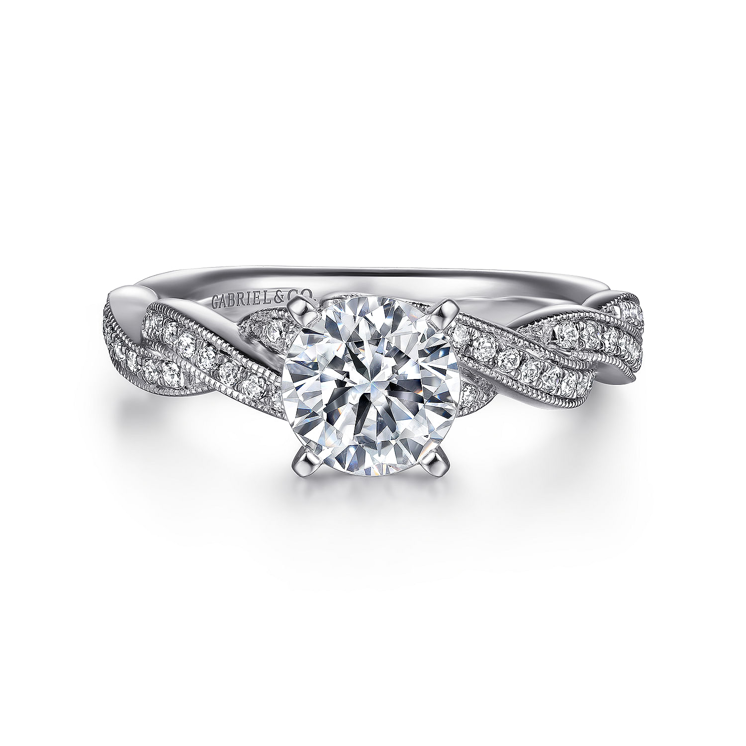 Cassidy - 14K White Gold Round Twisted Diamond Engagement Ring