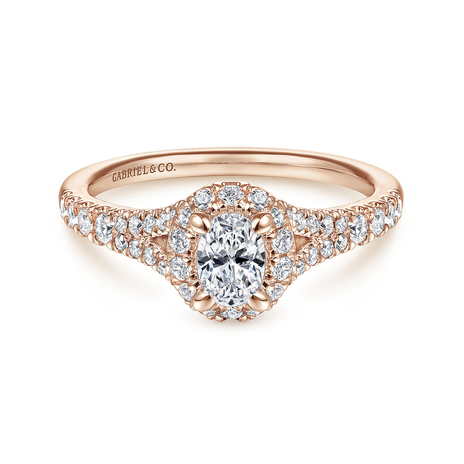 Catina - 14K Rose Gold Oval Halo Complete Diamond Engagement Ring