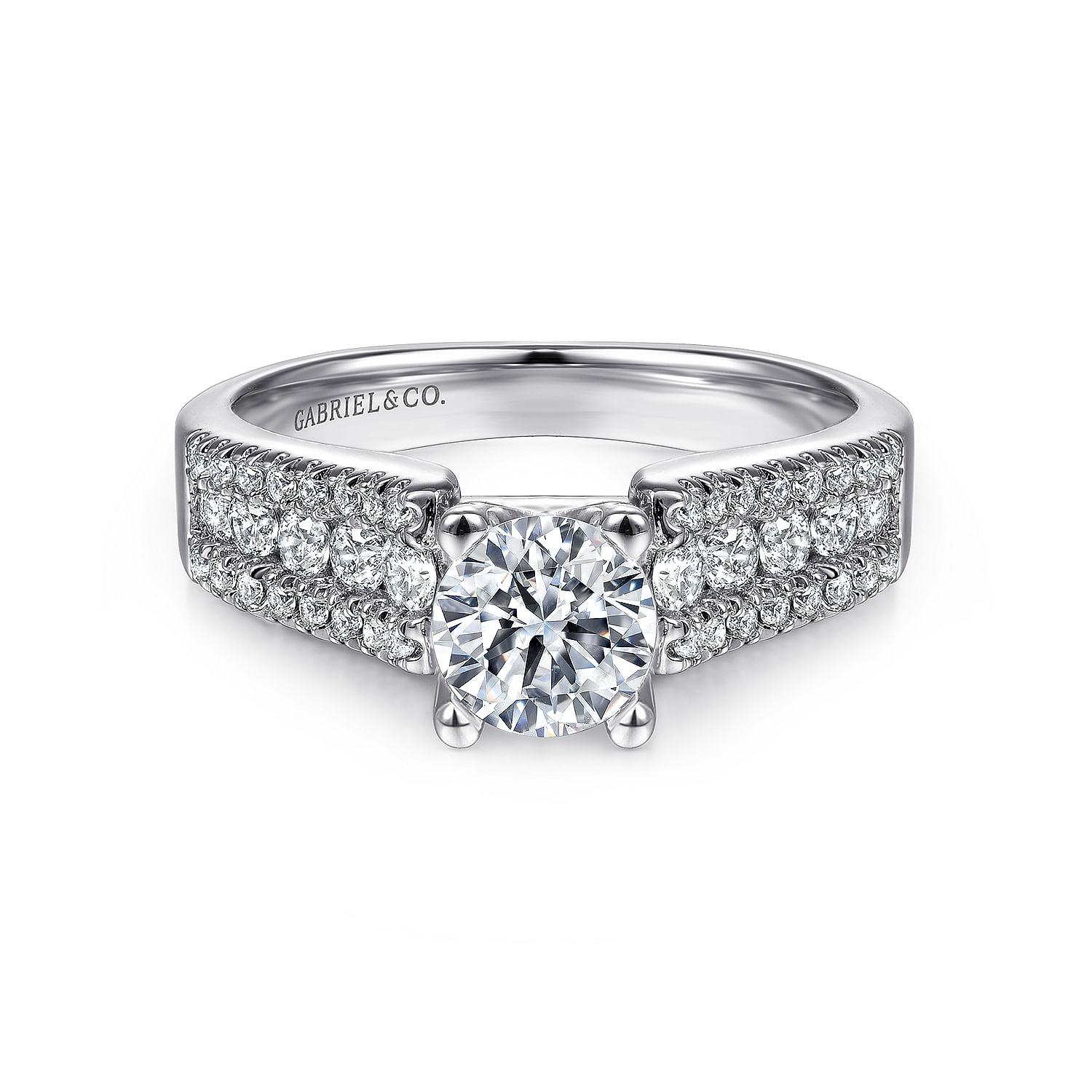 Channing - 14K White Gold Round Wide Band Diamond Engagement Ring