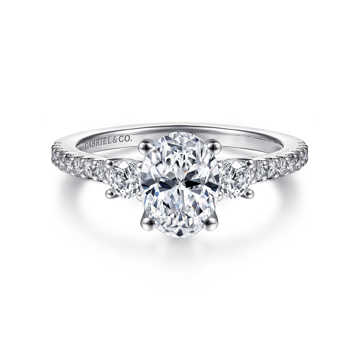 Chantal - 14K White Gold Oval Three Stone Diamond Engagement Ring