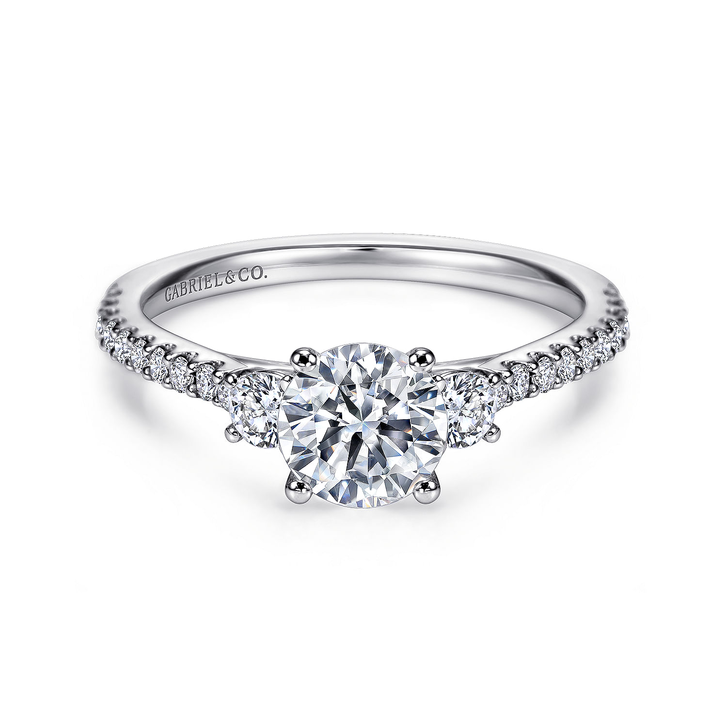 Cherize - 14K White Gold Round Three Stone Diamond Engagement Ring