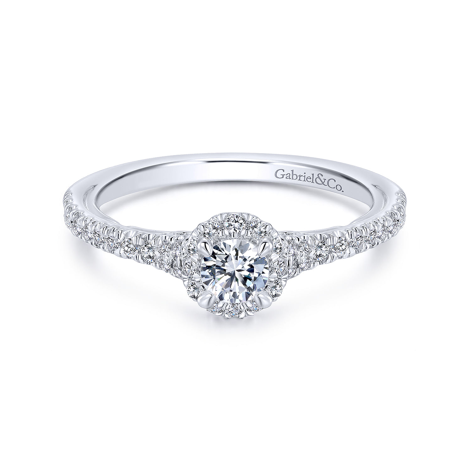 Coney - 14K White Gold Round Halo Complete Diamond Engagement Ring