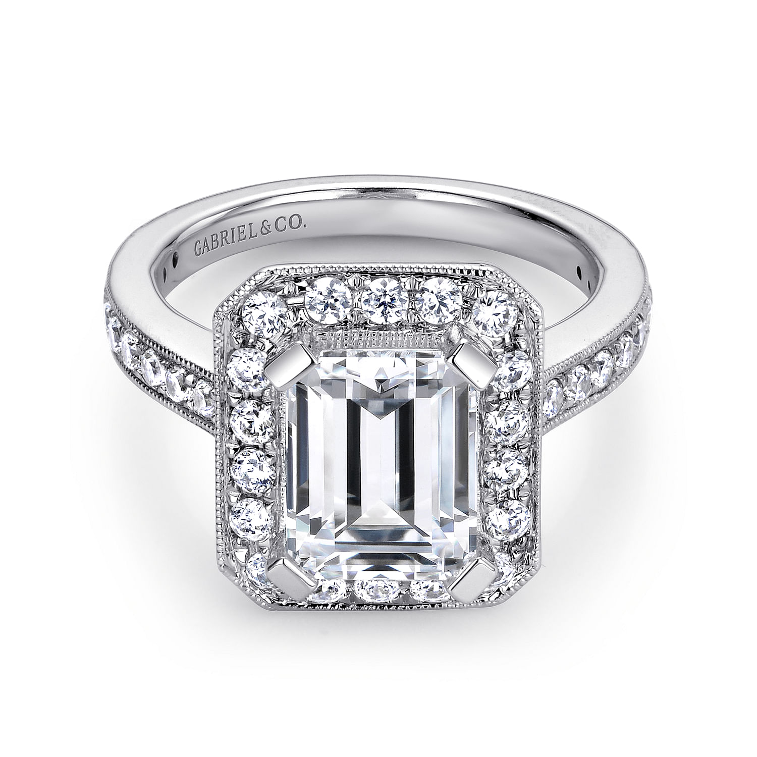 Corinne - 14K White Gold Emerald Halo Diamond Engagement Ring