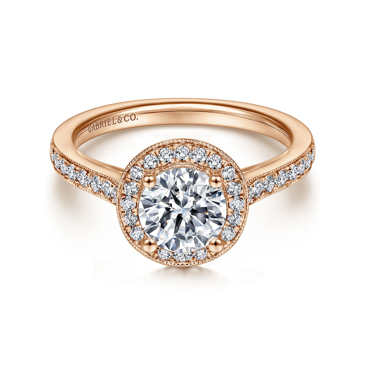 Corinne - Vintage Inspired 14K Rose Gold Round Halo Diamond Engagement Ring