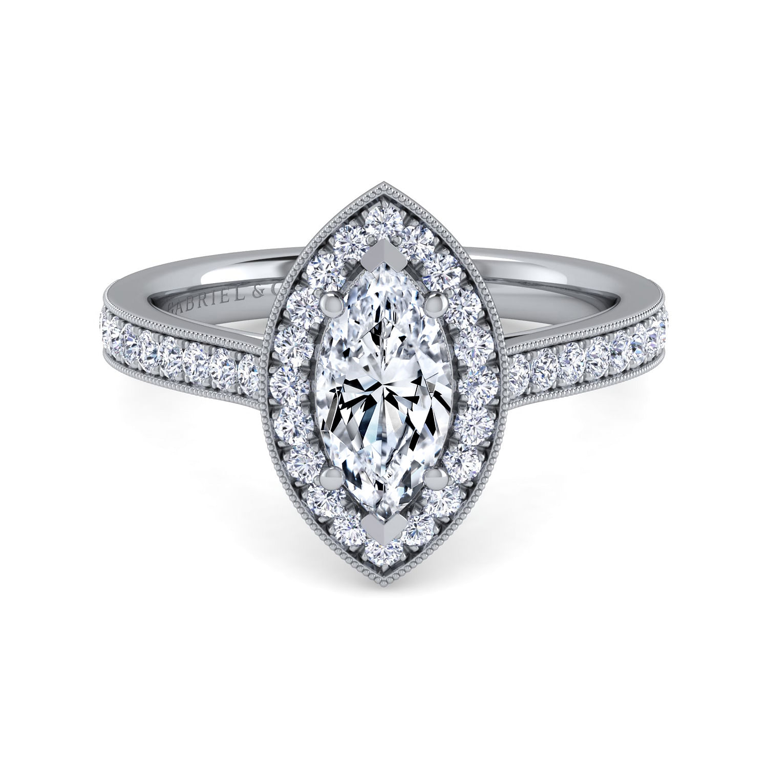 Corinne - Vintage Inspired 14K White Gold Marquise Halo Diamond Engagement Ring